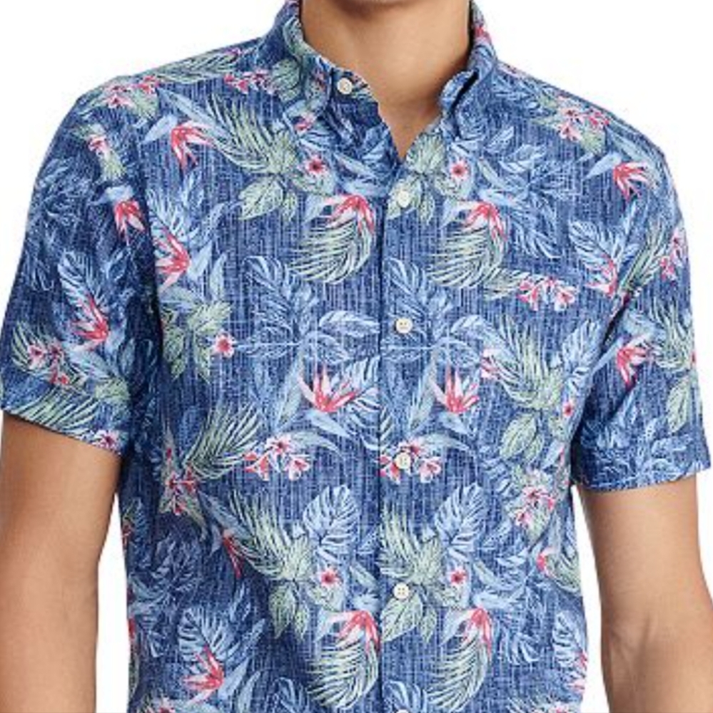NWT IZOD SALTWATER Men's M Tropical Blue Short Sleeve Shirt - Picture 1 of 14
